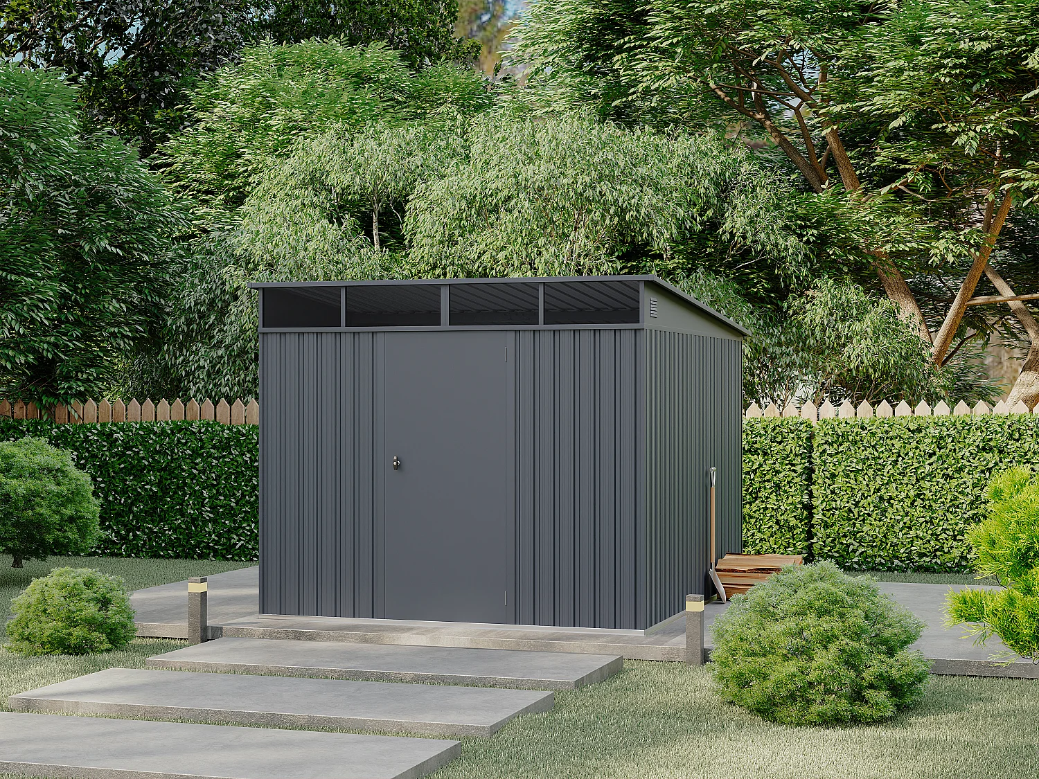 Abri de jardin métal en acier galvanisé - 0,4 mm - gris anthracite 6,6 m² - CLAFTON