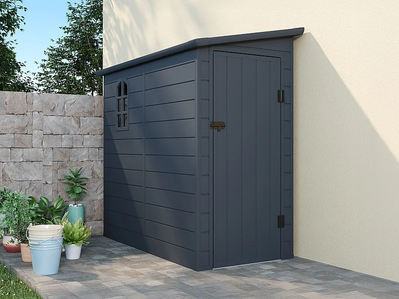 Abri de jardin en résine adossé gris anthracite 2,09 m² ALBERTO