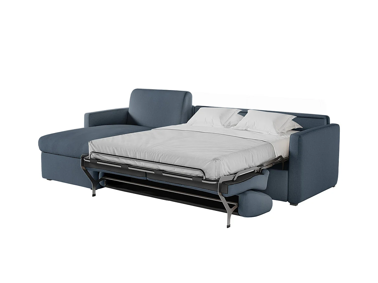 Canapé d'angle convertible express 4 places en tissu bleu nuit AGATHE