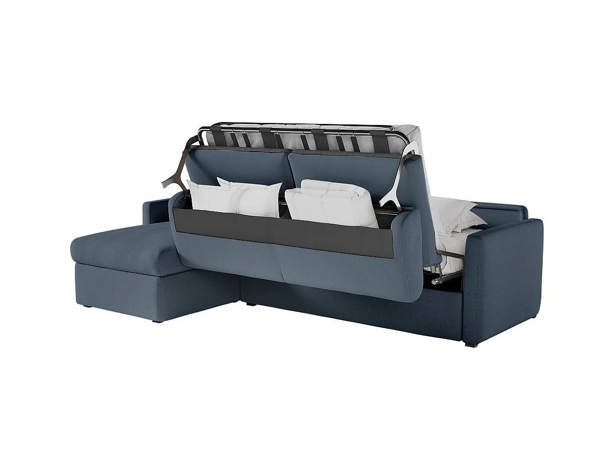 Canapé d'angle convertible express 4 places en tissu bleu nuit AGATHE