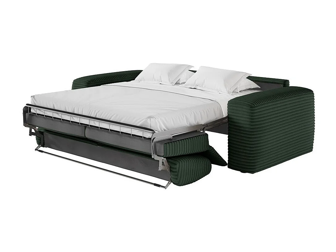 Canapé PACO convertible 3 places couchage quotidien 140x190cm matelas 13cm velours côtelé vert foncé