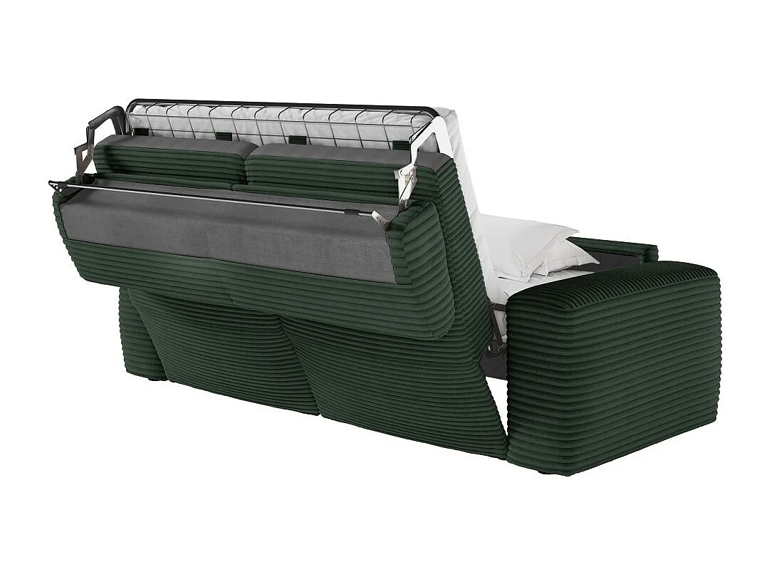 Canapé PACO convertible 3 places couchage quotidien 140x190cm matelas 13cm velours côtelé vert foncé