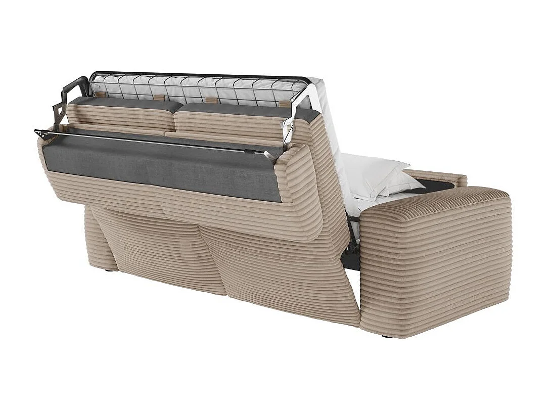 Canapé PACO convertible 3 places couchage quotidien 140x190cm matelas 17cm velours côtelé taupe