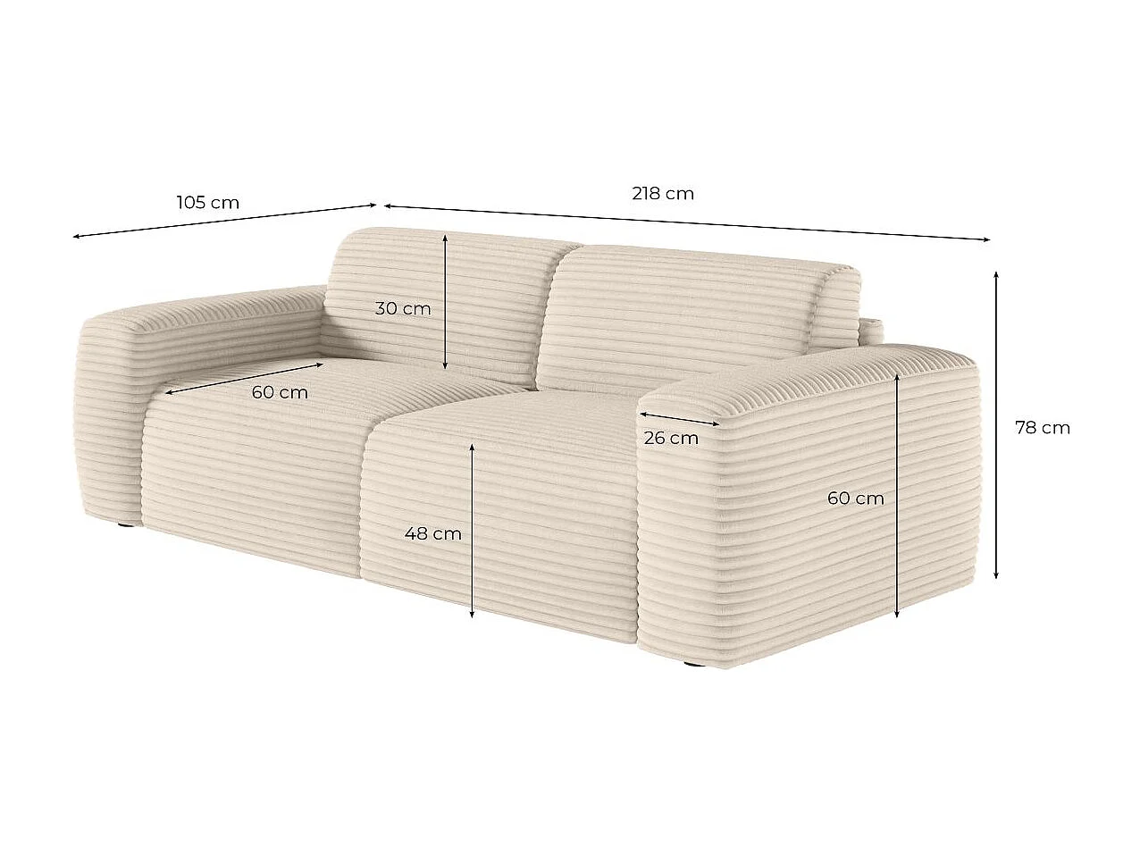 Canapé PACO convertible 3 places couchage quotidien 140x190cm matelas 17cm velours côtelé taupe