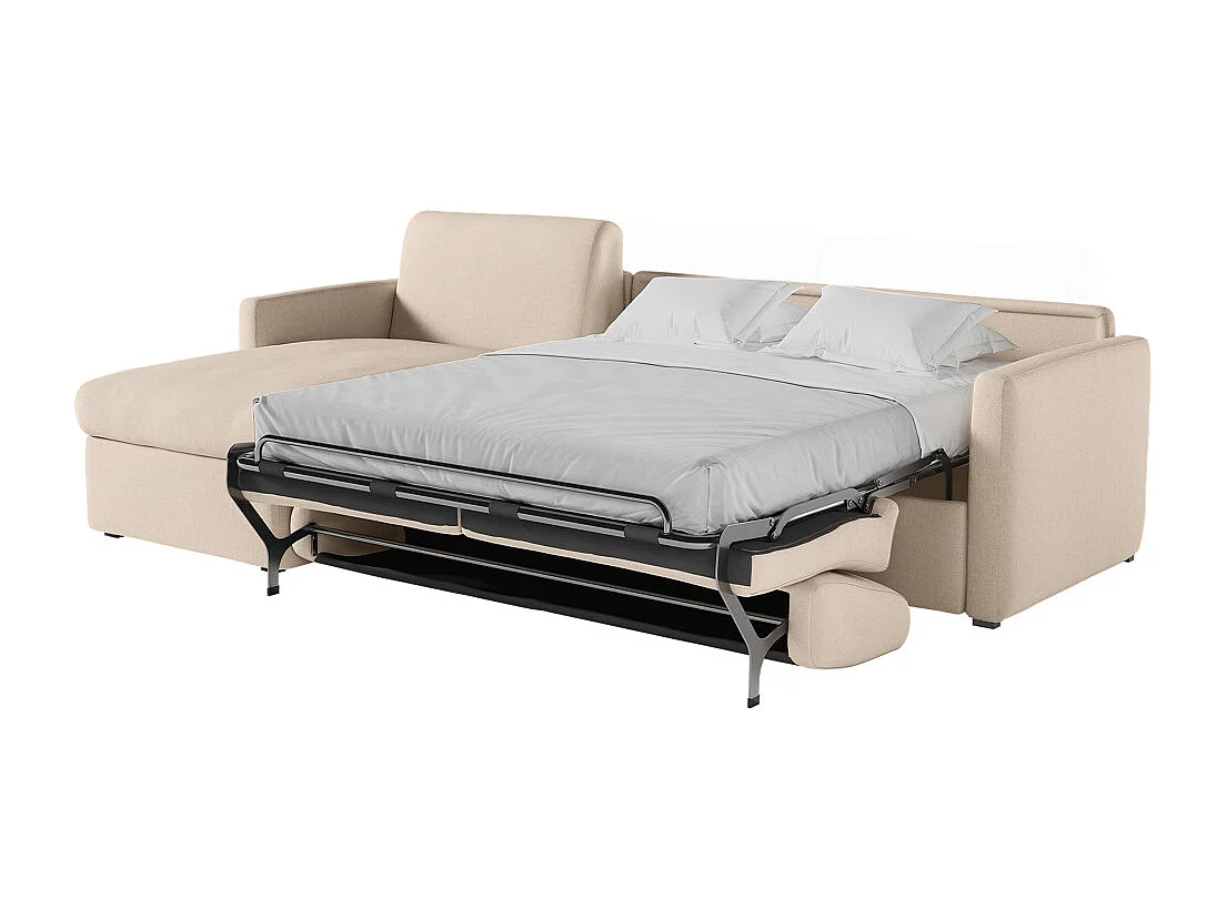 Canapé d'angle convertible express 4 places en tissu beige AGATHE