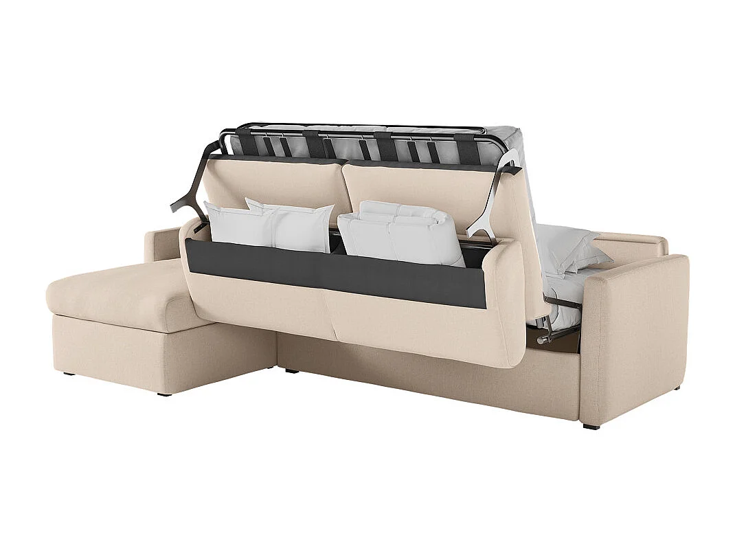 Canapé d'angle convertible express 4 places en tissu beige AGATHE