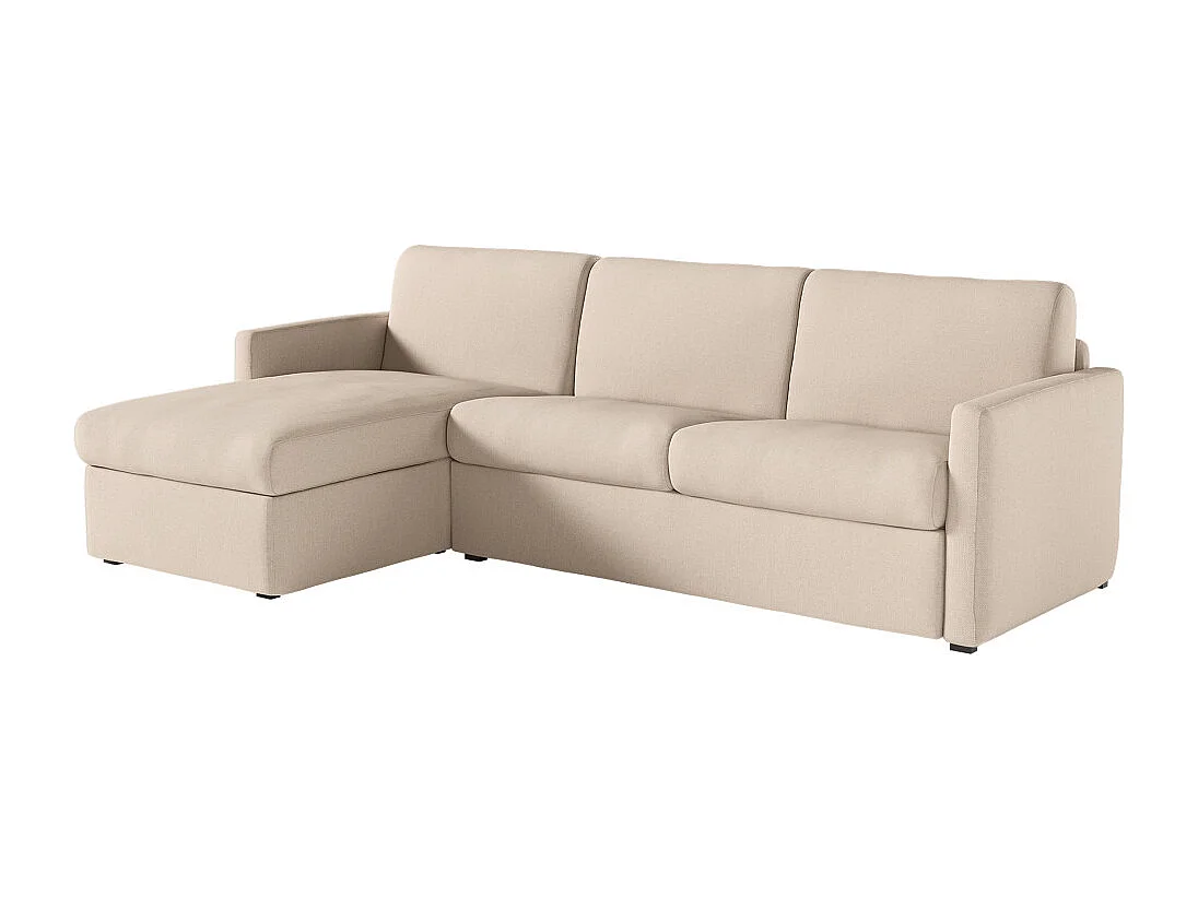 Canapé d'angle convertible express 4 places en tissu beige AGATHE