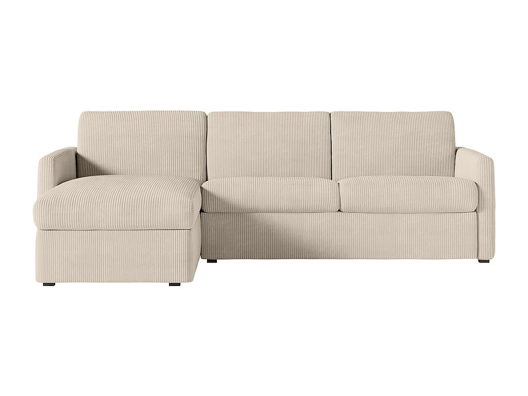 Canapé d'angle convertible express 4 places AGATHE couchage quotidien 140x190cm en velours côtelé beige - Matelas 13cm