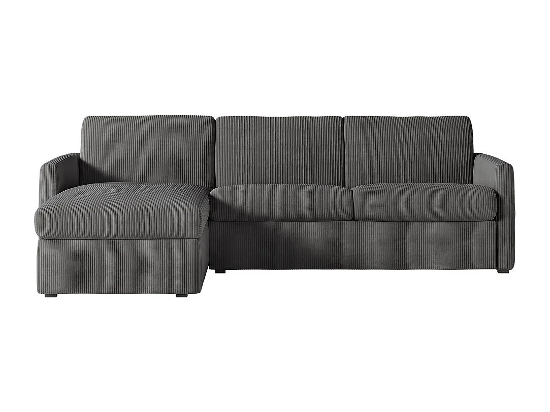 Canapé d'angle convertible express 4 places AGATHE couchage quotidien 140x190cm en velours côtelé Gris anthracite - Matelas 13cm