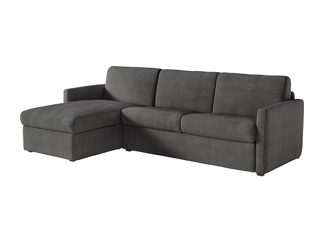 Canapé d'angle convertible express 4 places AGATHE couchage quotidien 140x190cm en velours côtelé Gris anthracite - Matelas 13cm