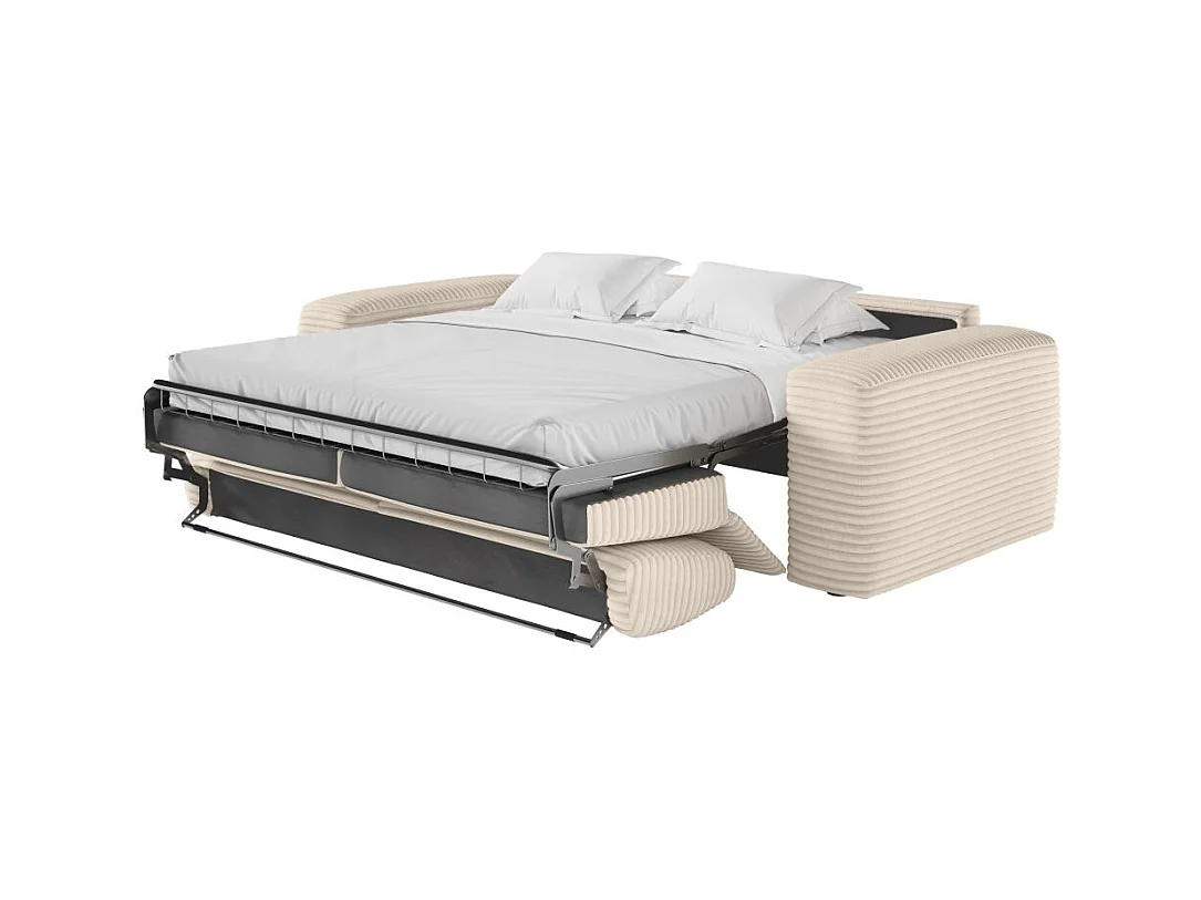 Canapé PACO convertible 3 places couchage quotidien 140x190cm matelas 17cm velours côtelé beige
