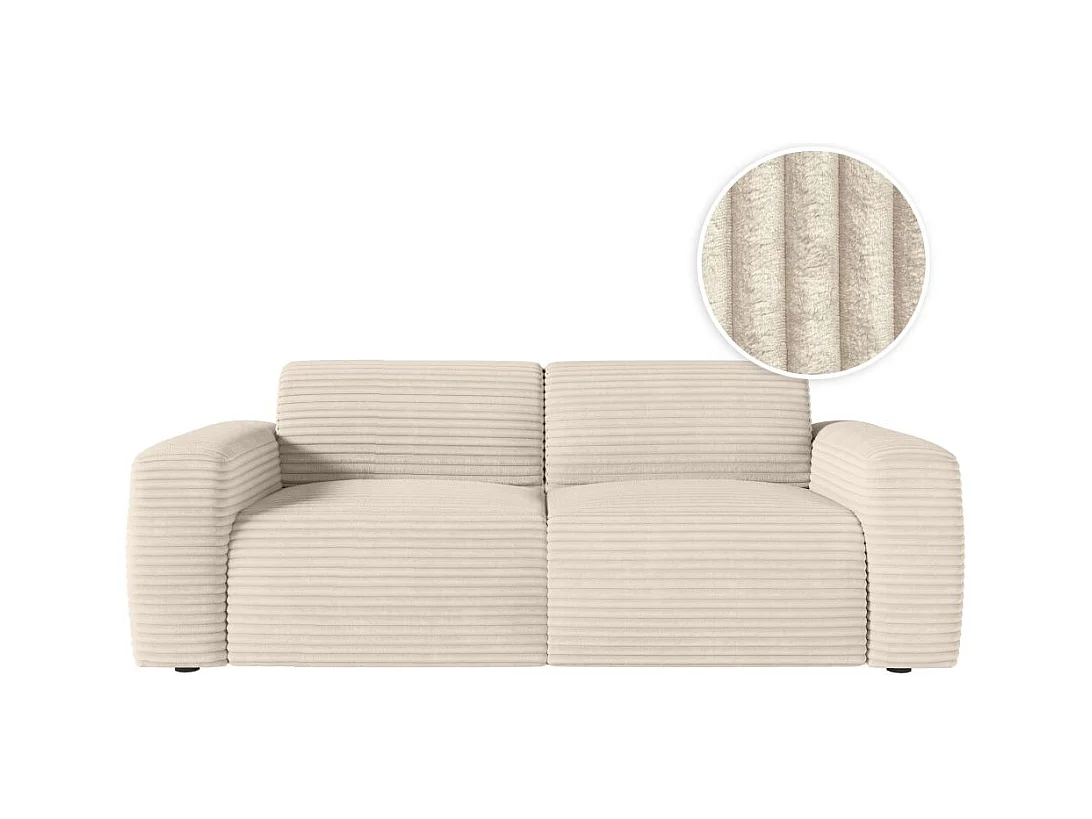 Canapé PACO convertible 3 places couchage quotidien 140x190cm matelas 17cm velours côtelé beige