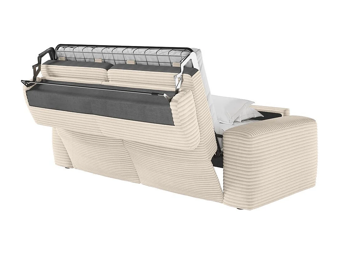 Canapé PACO convertible 3 places couchage quotidien 140x190cm matelas 17cm velours côtelé beige