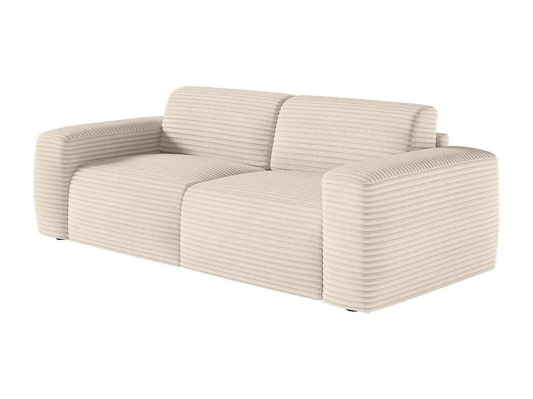 Canapé PACO convertible 3 places couchage quotidien 140x190cm matelas 17cm velours côtelé beige