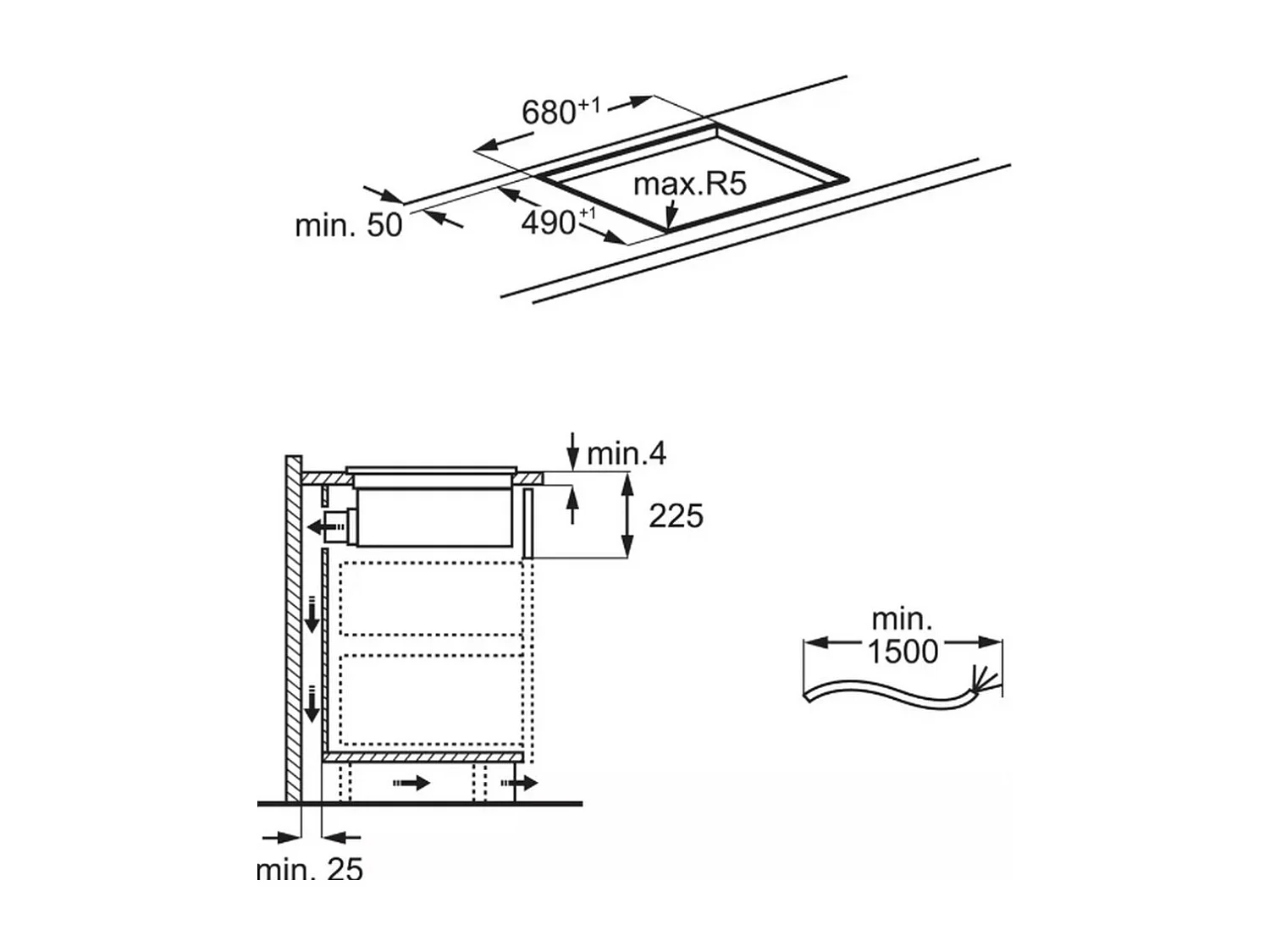 Electrolux Table de cuisson aspirante induction 70cm 4feux 7350kw noir - KCC73443CZ