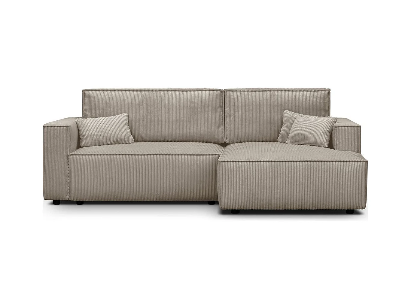 Canapé d'angle à droite convertible 3 places en velours côtelé taupe - Asti