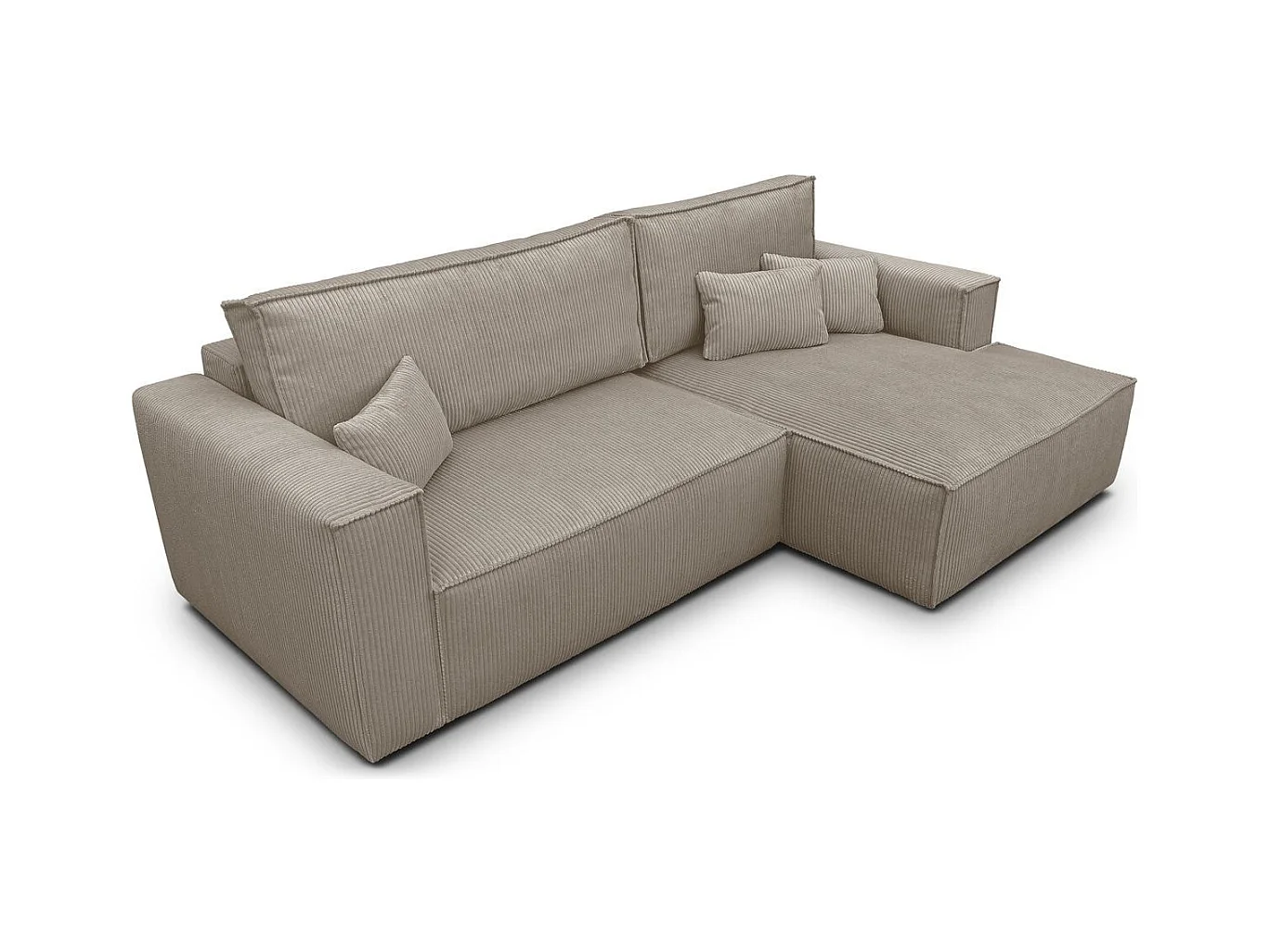 Canapé d'angle à droite convertible 3 places en velours côtelé taupe - Asti