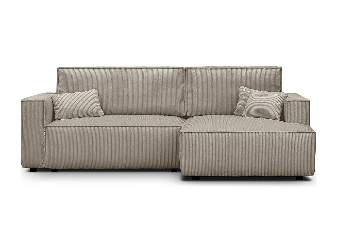Canapé d'angle à droite convertible 3 places en velours côtelé taupe - Asti