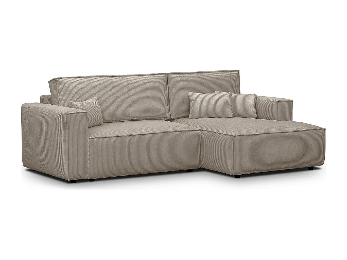 Canapé d'angle à droite convertible 3 places en velours côtelé taupe - Asti