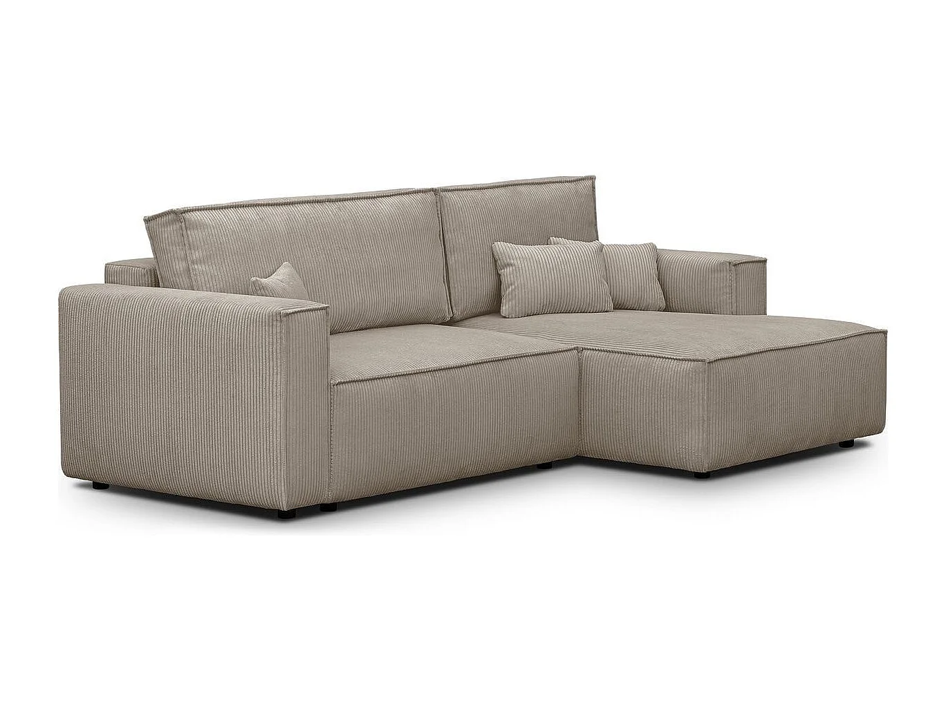 Canapé d'angle à droite convertible 3 places en velours côtelé taupe - Asti