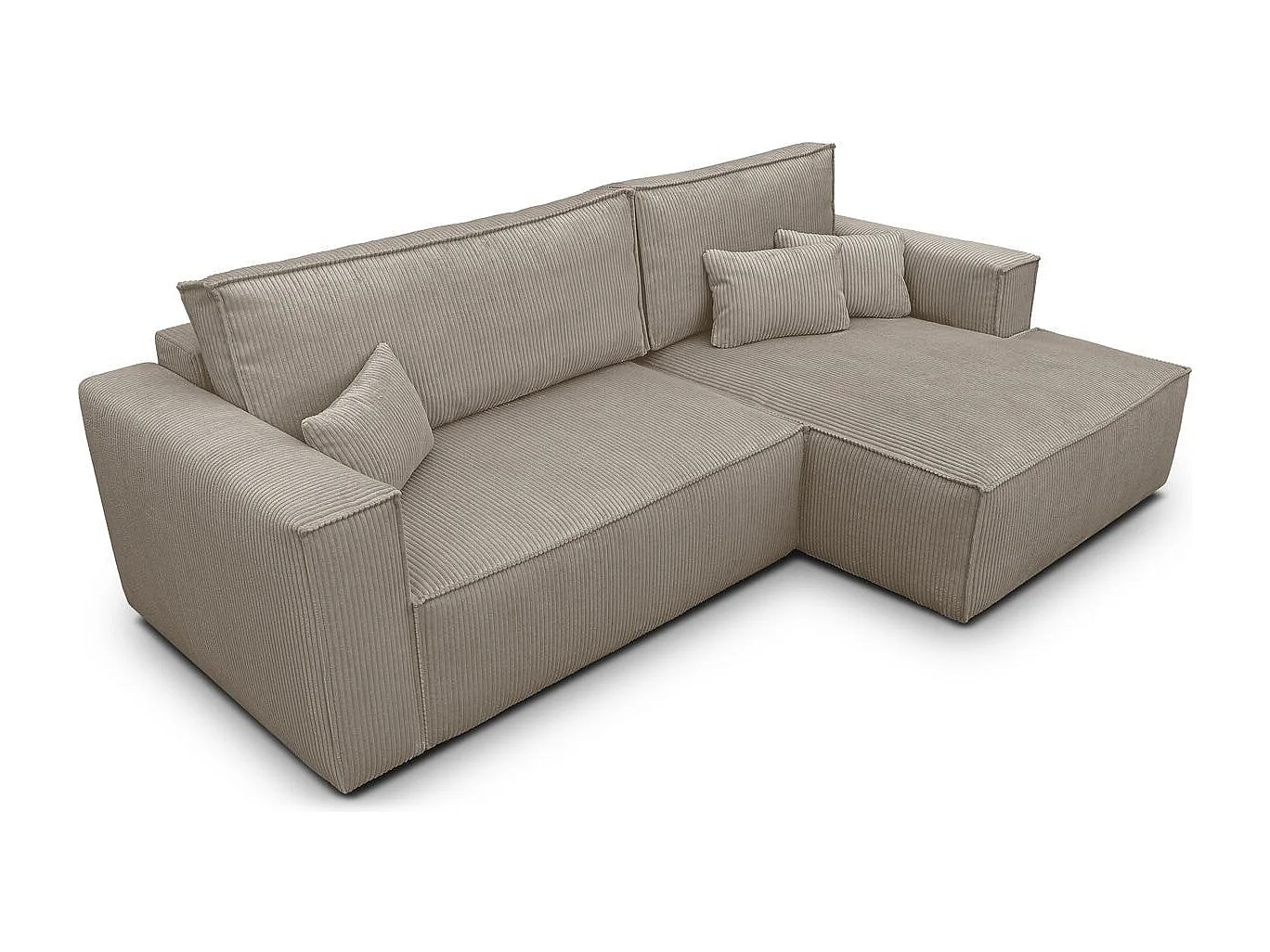 Canapé d'angle à droite convertible 3 places en velours côtelé taupe - Asti