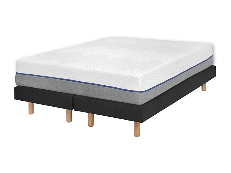 Pack 2 sommiers tapissiers avec matelas 80x200 cm bois massif noir HABBY