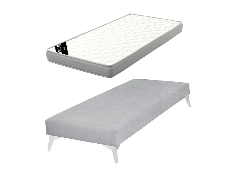 Pack sommier tapissier avec matelas 70x190 cm bois massif gris HOCÉA