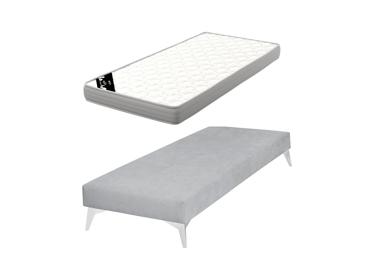 Pack sommier tapissier avec matelas 70x190 cm bois massif gris HOCÉA