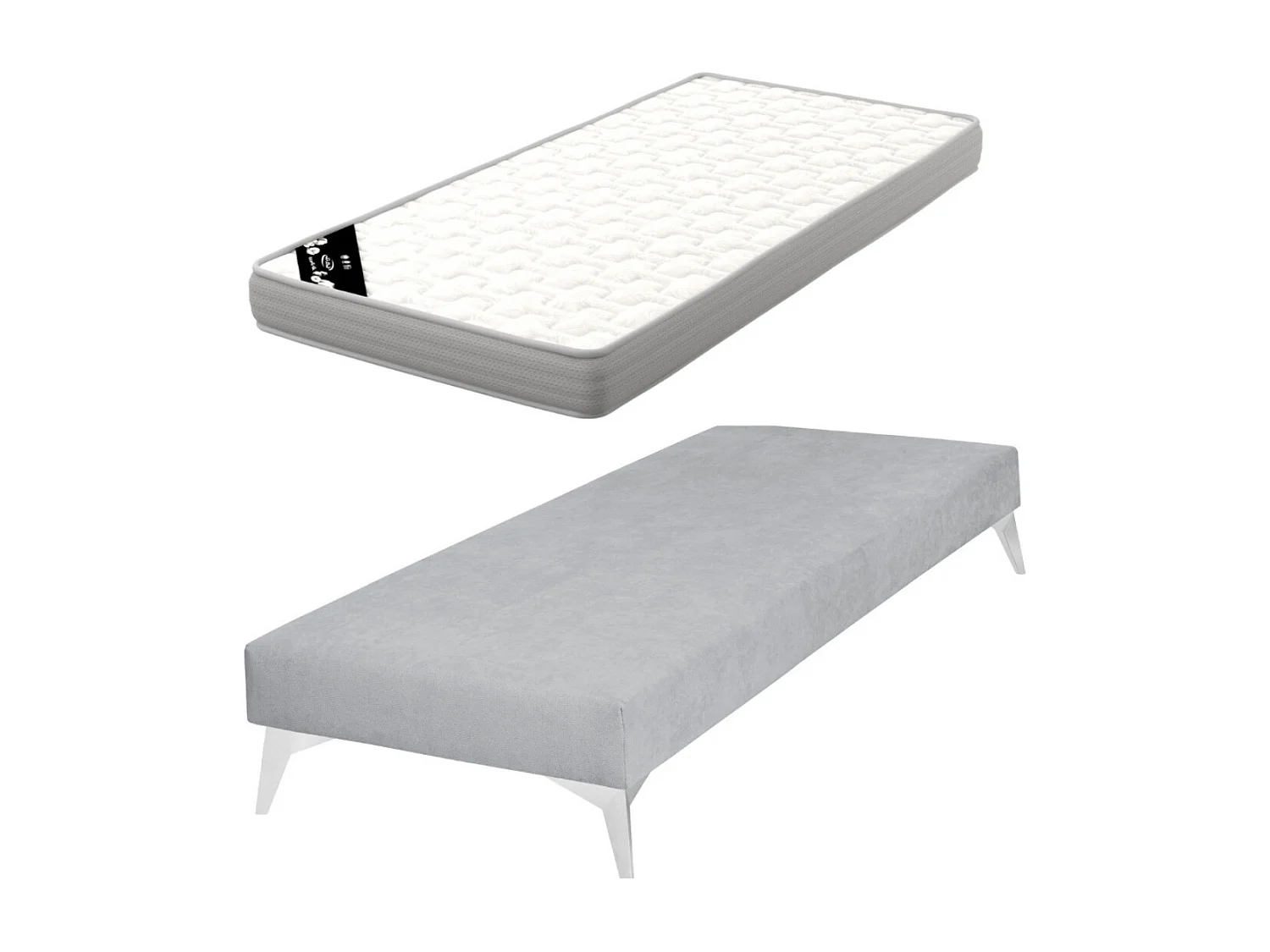 Pack sommier tapissier avec matelas 70x190 cm bois massif gris HOCÉA