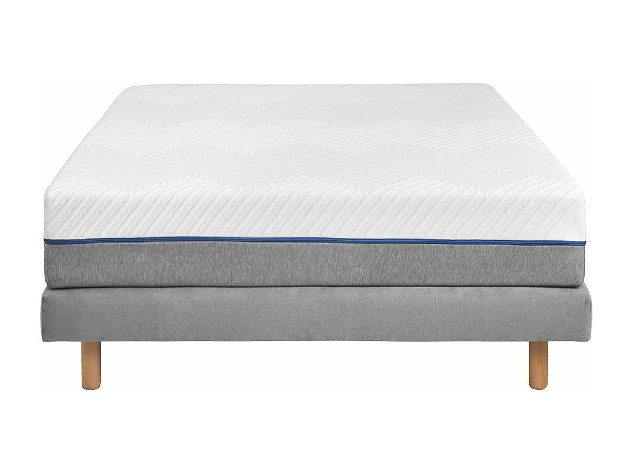 Pack sommier tapissier avec matelas 140x190 cm bois massif gris HABBY