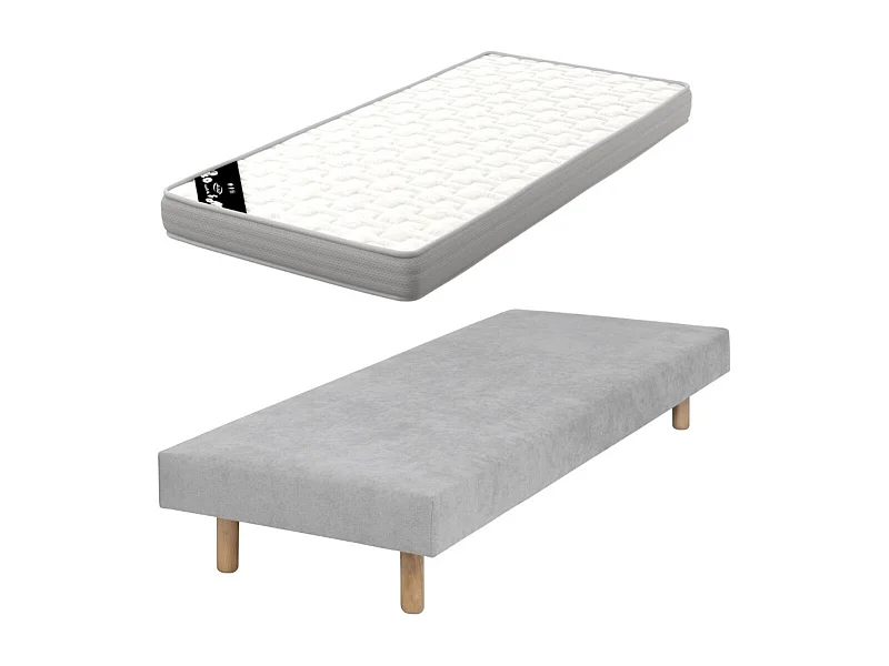 Pack sommier tapissier avec matelas 70x190 cm bois massif gris HABBY