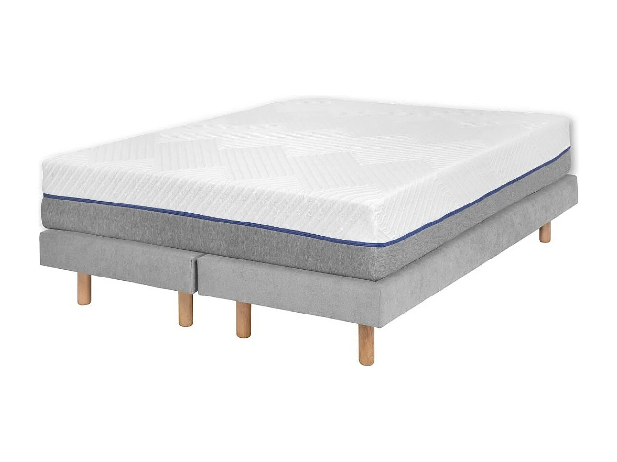 Pack 2 sommiers tapissiers avec matelas 70x190 cm bois massif gris HABBY