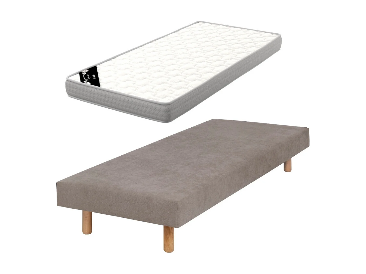 Pack sommier tapissier avec matelas 80x200 cm bois massif lin HABBY