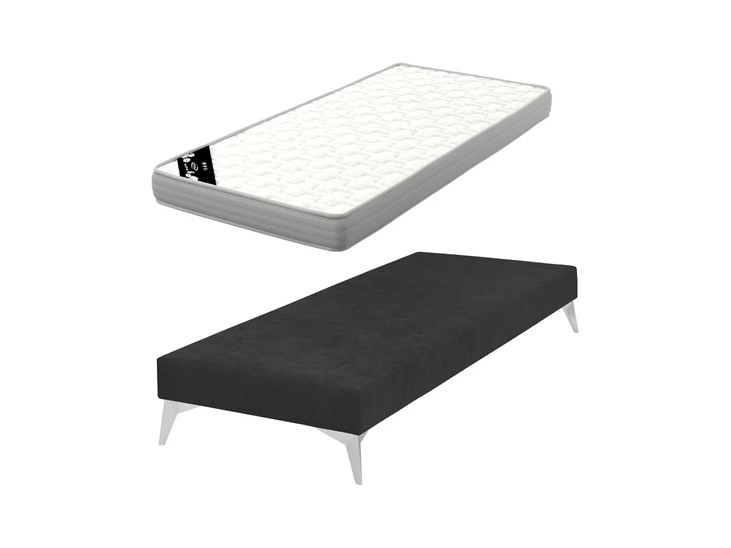 Pack sommier tapissier avec matelas 80x200 cm bois massif noir HOCÉA