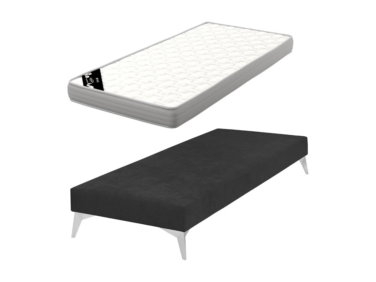 Pack sommier tapissier avec matelas 80x200 cm bois massif noir HOCÉA