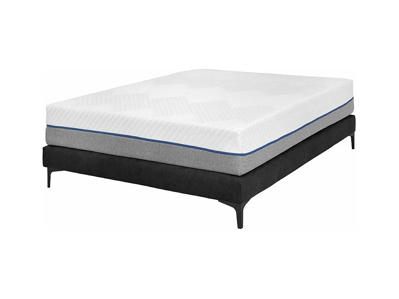 Pack sommier tapissier avec matelas 140x190 cm bois massif noir HILIANA