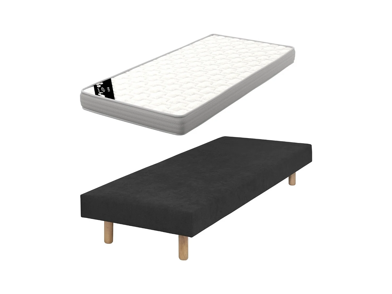 Pack sommier tapissier avec matelas 80x200 cm bois massif noir HABBY