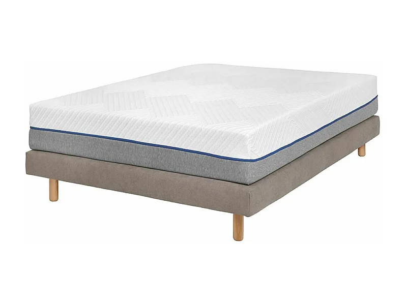 Pack sommier tapissier avec matelas 140x190 cm bois massif lin HABBY