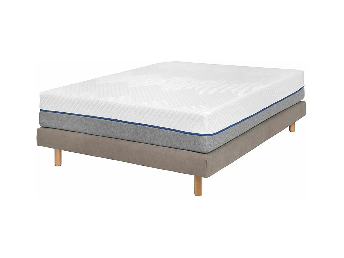 Pack sommier tapissier avec matelas 140x190 cm bois massif lin HABBY