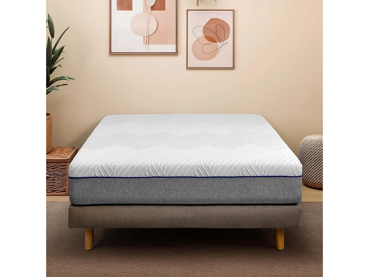 Pack sommier tapissier avec matelas 140x190 cm bois massif lin HABBY