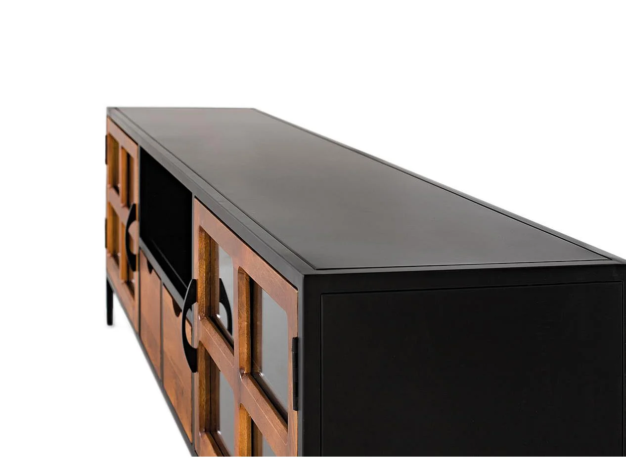 Meuble TV avec 2 portes et 2 tiroirs en verre fait main