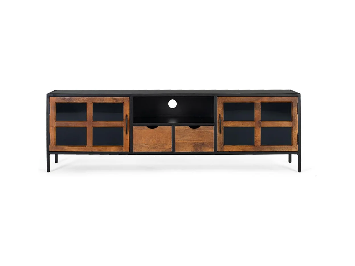 Meuble TV avec 2 portes et 2 tiroirs en verre fait main