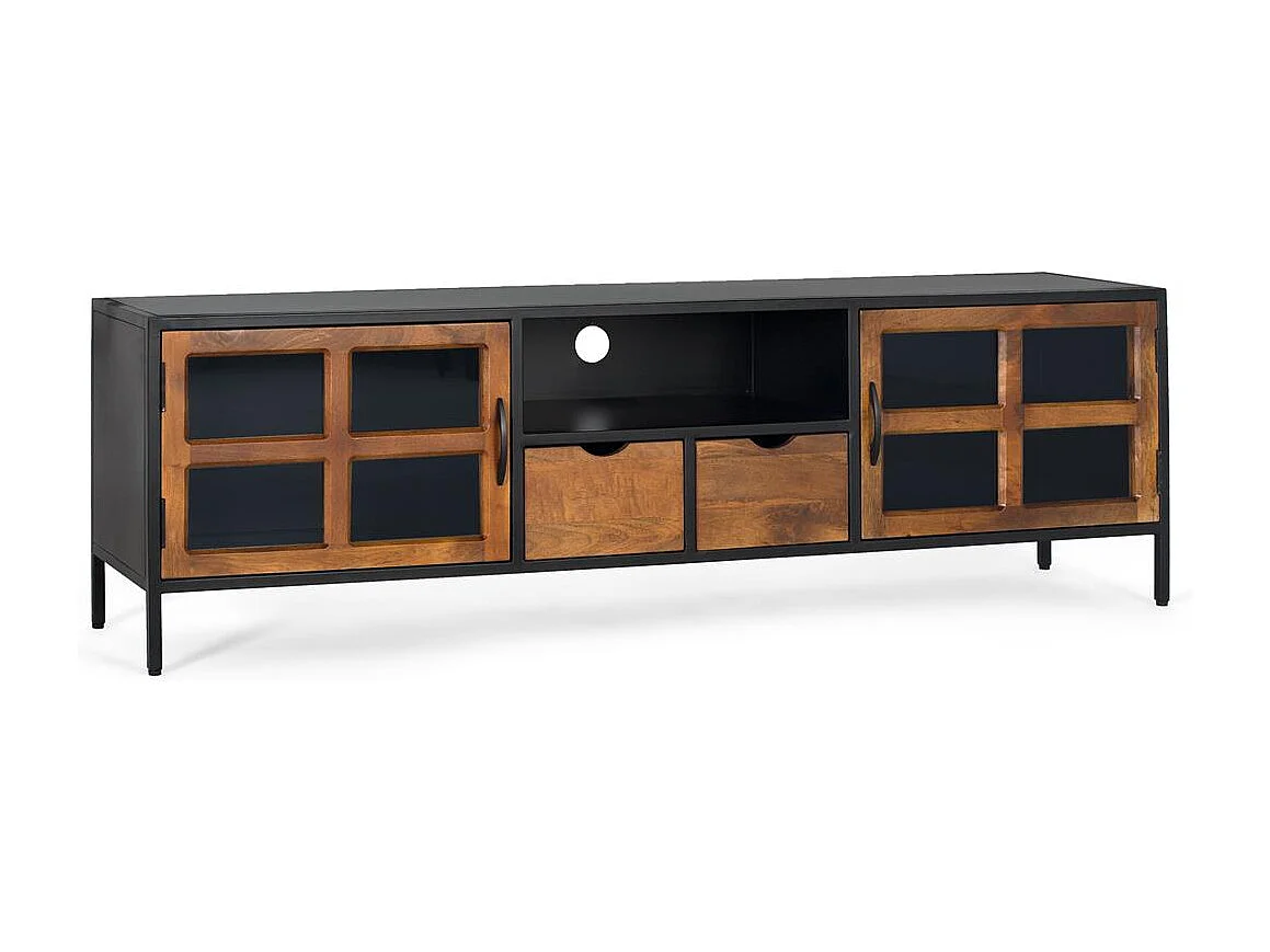 Meuble TV avec 2 portes et 2 tiroirs en verre fait main