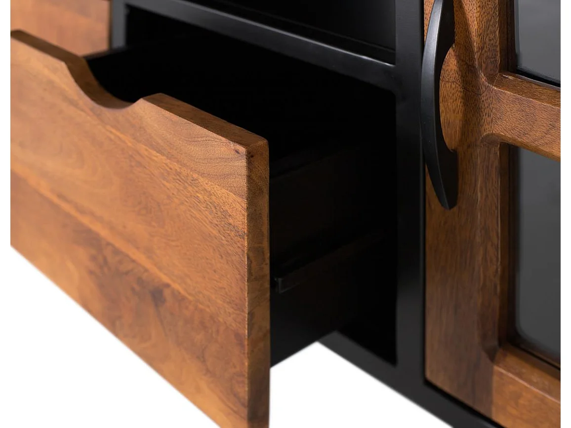 Meuble TV avec 2 portes et 2 tiroirs en verre fait main