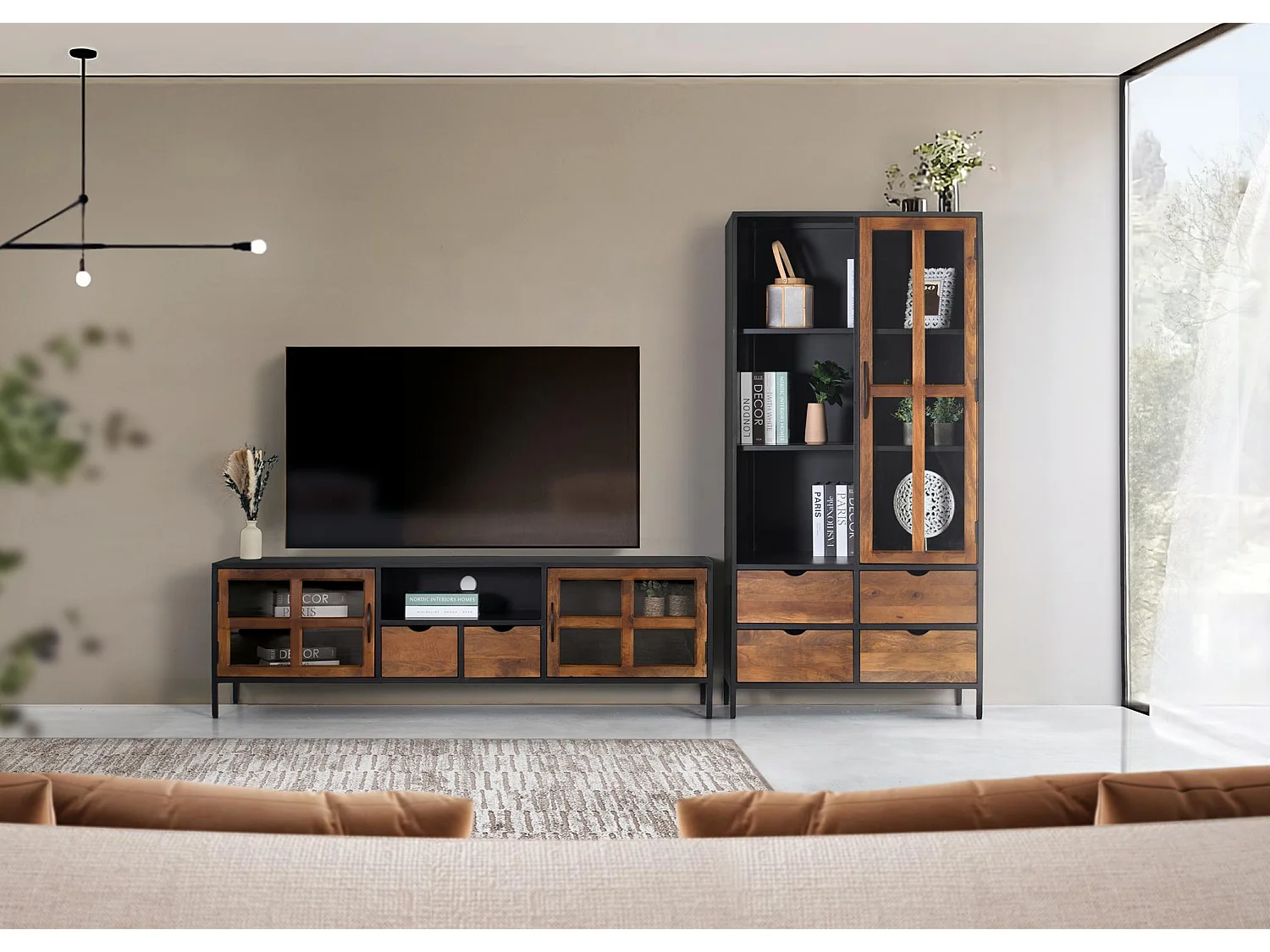 Mueble TV de Madera de Mango 180 Cm Estilo Industrial-56x180x40