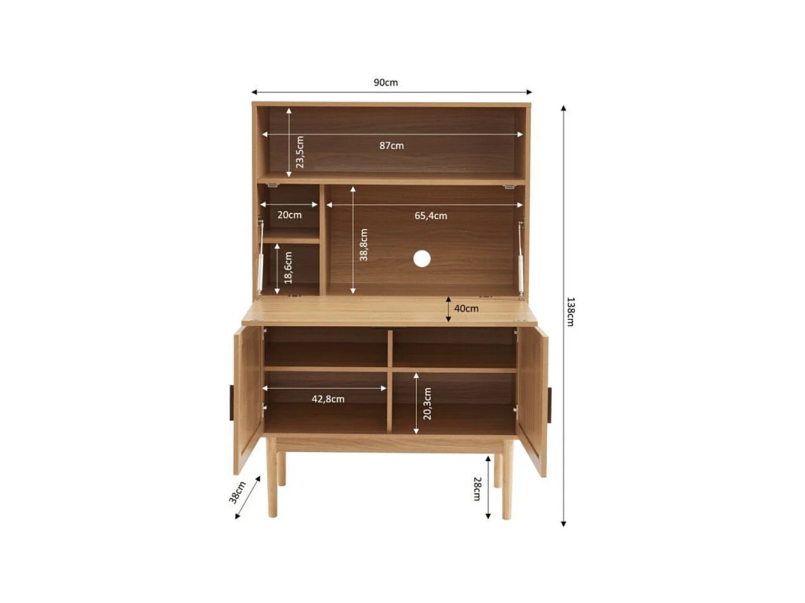 Secrétaire cannage rotin 90 cm ZIRCON