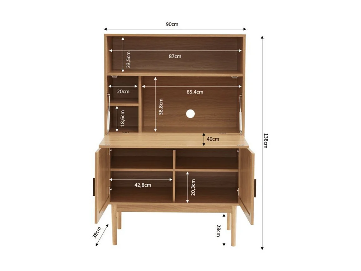 Secrétaire cannage rotin 90 cm ZIRCON