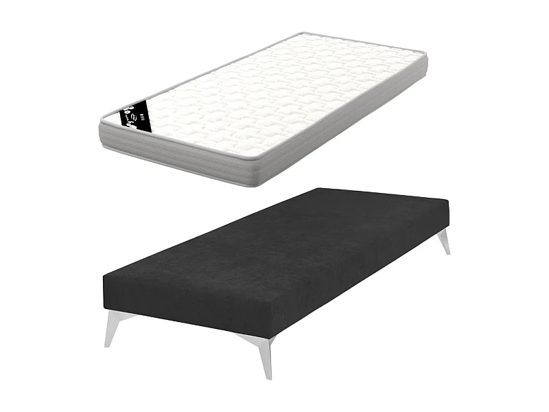 Pack sommier tapissier avec matelas 70x190 cm bois massif noir HOCÉA