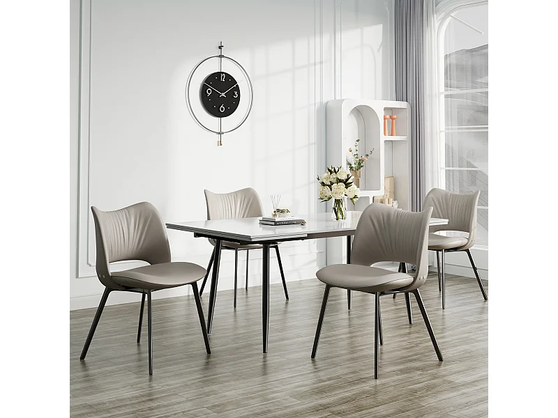 Set van 4 eetkamerstoelen in Mid-Century-stijl van kunstleer, met zacht kussen en metalen poten, ideaal voor woonkamer en eetkamer, kleur zand (4)