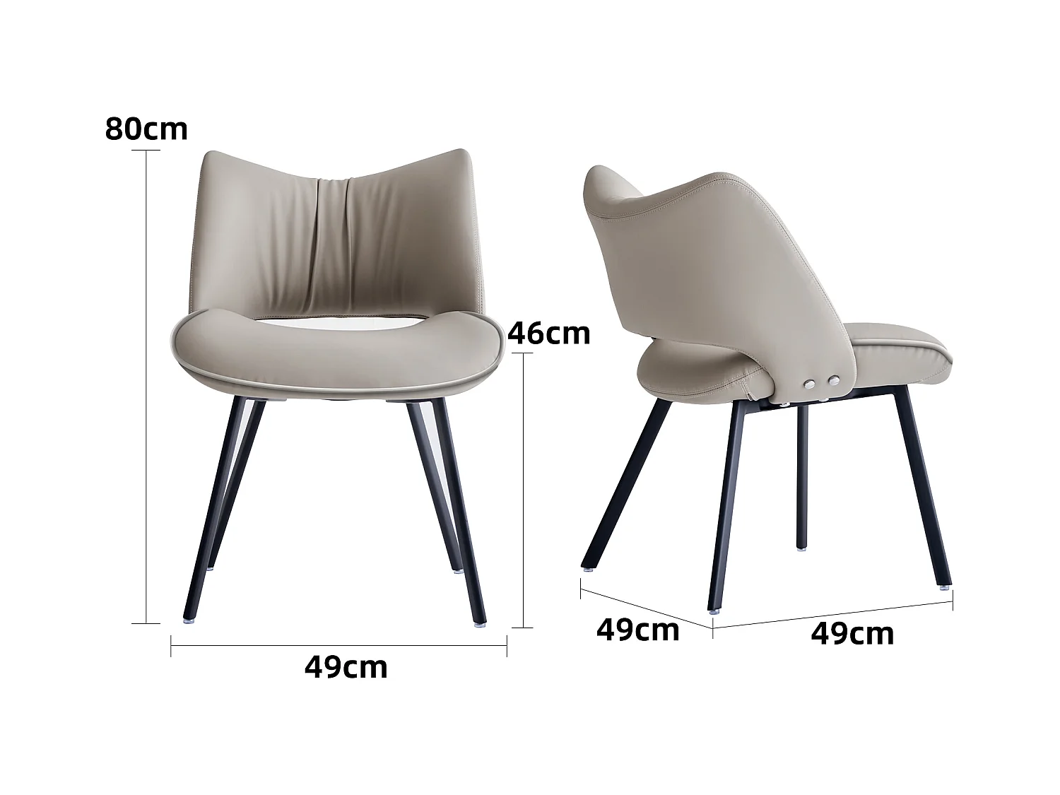 Set van 6 eetkamerstoelen in Mid-Century stijl van kunstleer, met zacht kussen en metalen poten, ideaal voor de woon- en eetkamer, zandkleur (6)